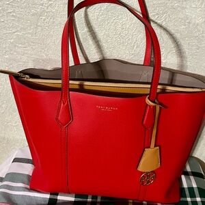 Tory Burch Large Brick Red Perry Tote - Excellent Used Condition.